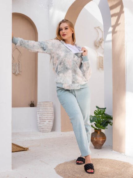 طقم جاكيت و سروال فرو ناعم